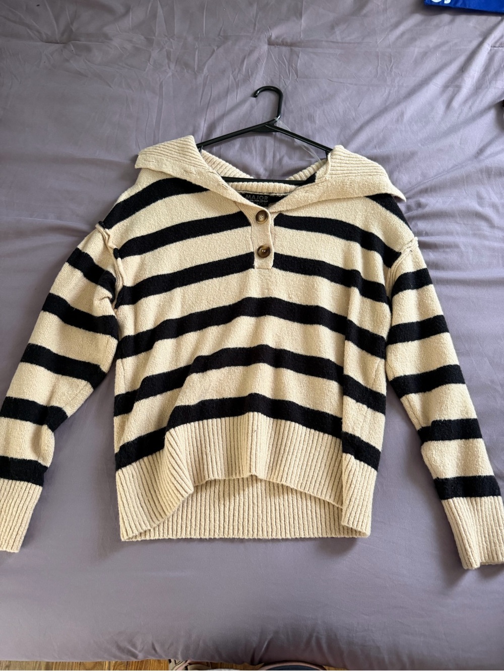 Dry Goods Cream & Black Striped V-Neck Sweater